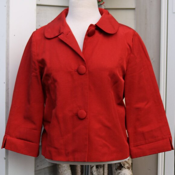 Banana Republic Burnt Orange Round Collar Cotton Blend Cropped Jacket Sz MEDIUM - Picture 1 of 8